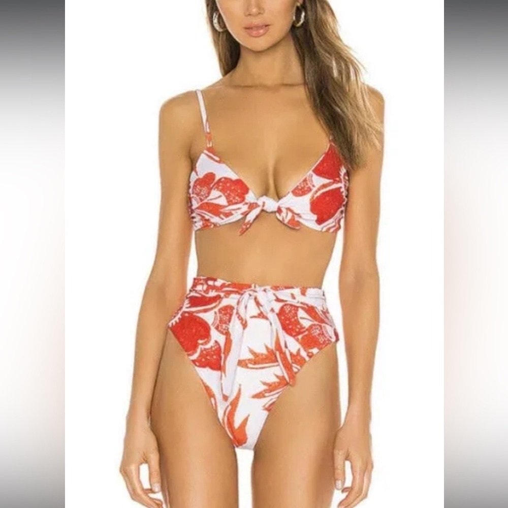 MARA HOFFMAN orange floral bikini top and bottom M